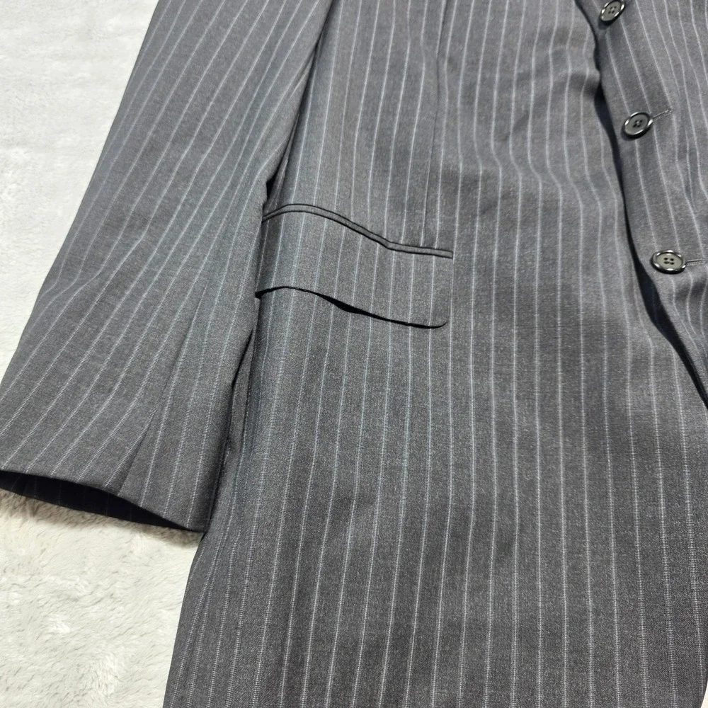 Hickey Freeman‎ Men 46L Grey Blazer Madison Pinstripe Worsted Wool Made in USA